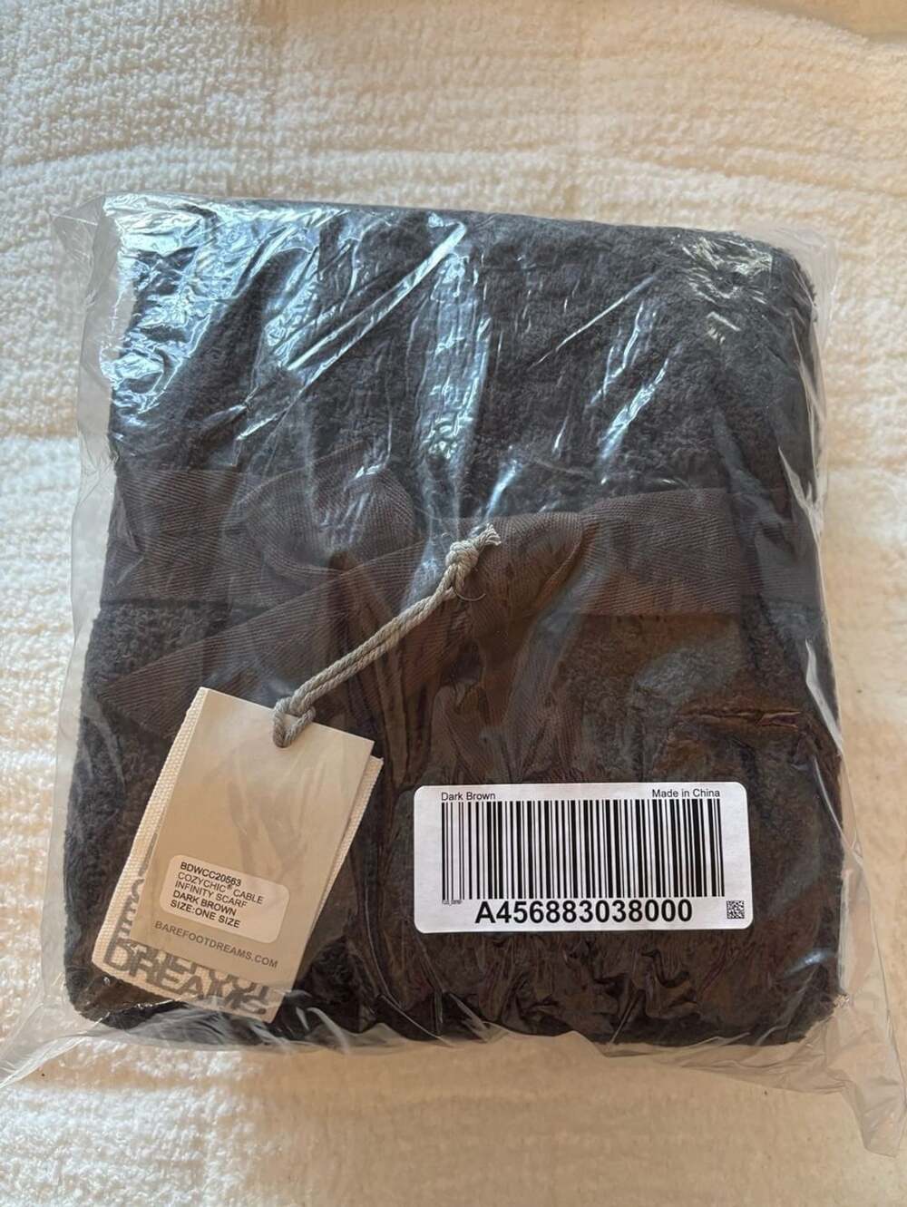 Barefoot Dreams CozyChic Cable Infinity Scarf Dark Brown One Size